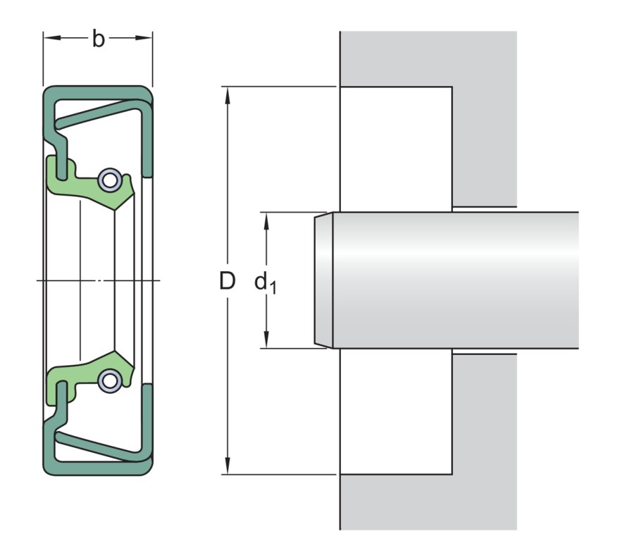Манжетное уплотнение с двойным металлическим корпусом и однокромочным уплотнением, для жидкой или пластичной смазки, метрические размеры