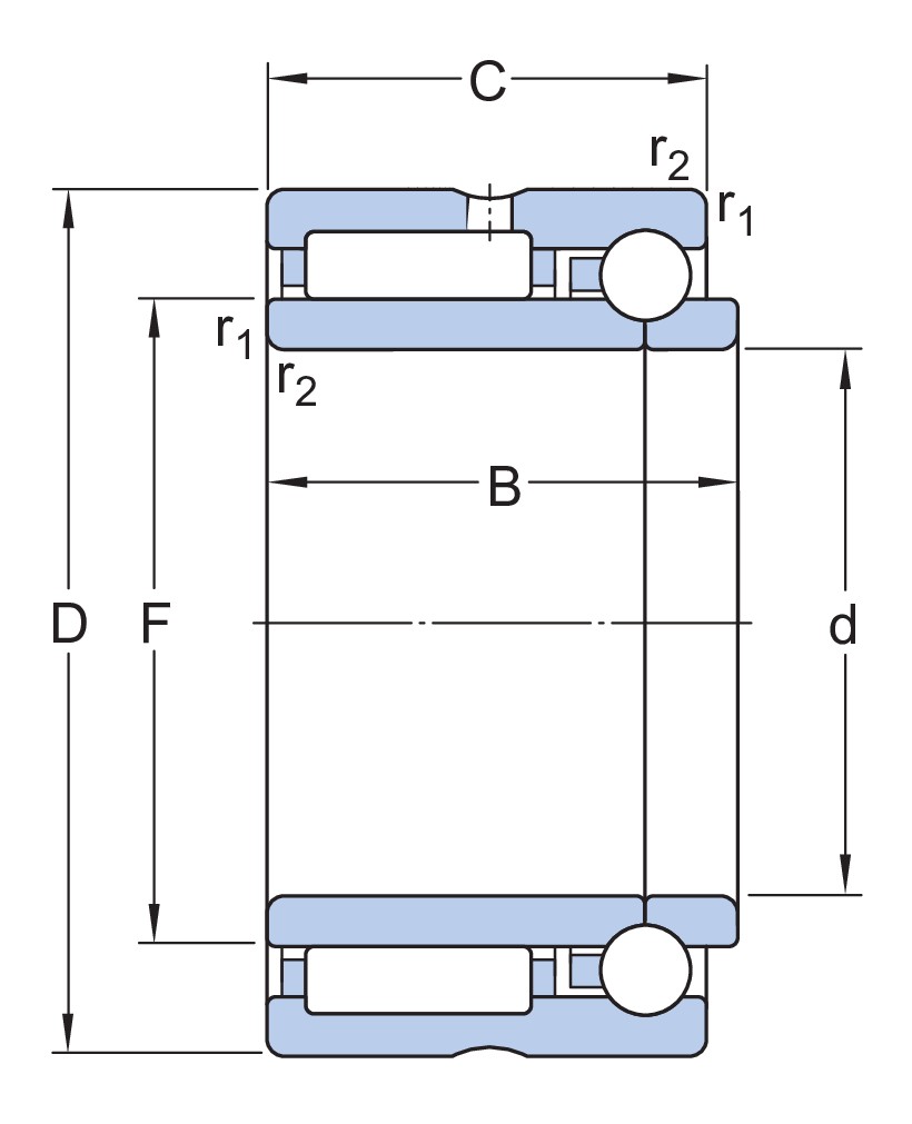 Комбинированный игольчатый роликоподшипник/радиально-упорный шарикоподшипник для осевых нагрузок, действующих в обоих направлениях