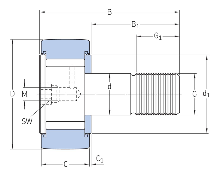 Опорный ролик с цапфой на основе роликоподшипника с встроенным уплотнением и элементами для повторного смазывания