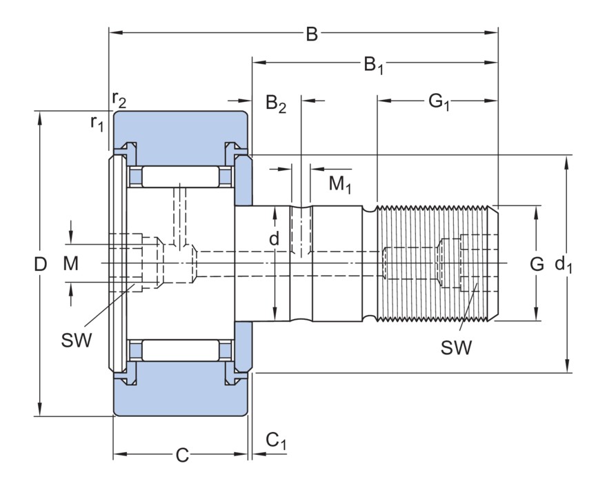 Опорный ролик с цапфой на основе роликоподшипника с встроенным уплотнением и элементами для повторного смазывания