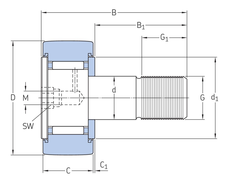 Опорный ролик с цапфой на основе роликоподшипника с встроенным уплотнением и элементами для повторного смазывания