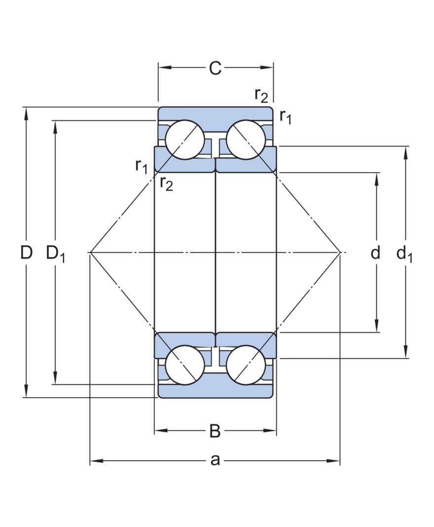 Двухрядный радиально-упорный шарикоподшипник с широким и разъёмным внутренним кольцом