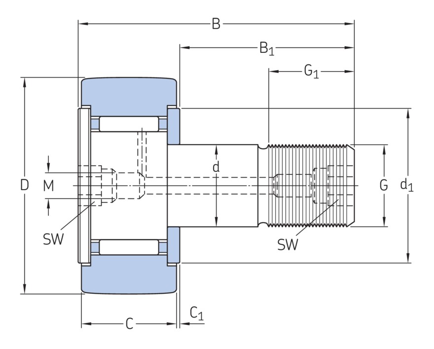 Опорный ролик с цапфой на основе роликоподшипника с элементами для повторного смазывания