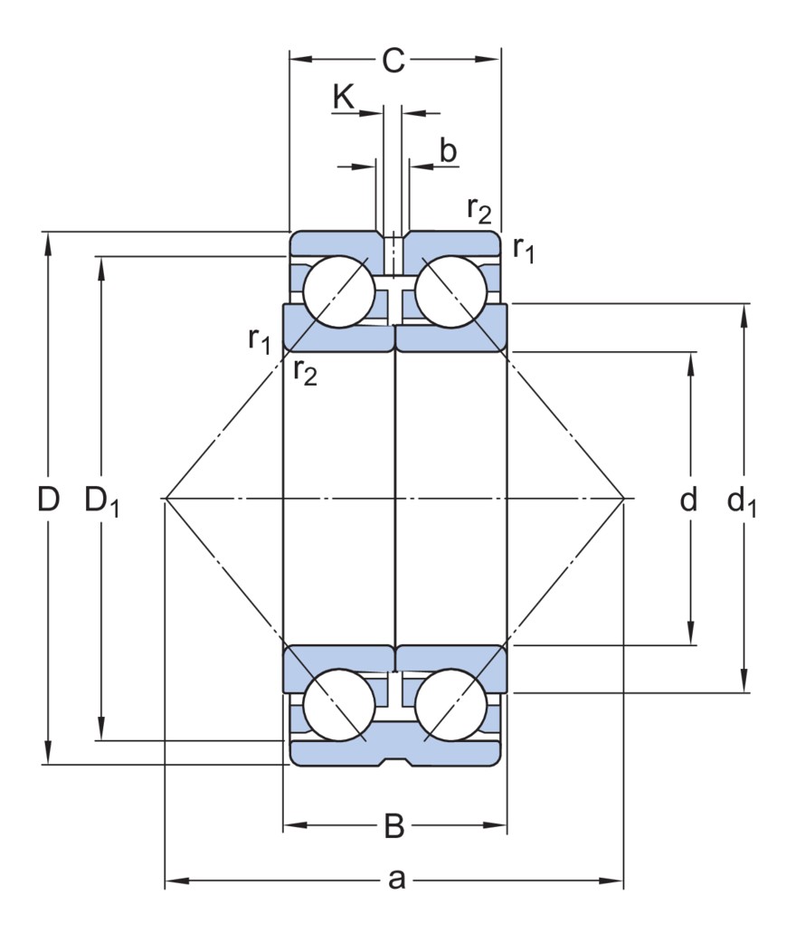 Двухрядный радиально-упорный шарикоподшипник с широким и разъёмным внутренним кольцом и элементами для повторного смазывания