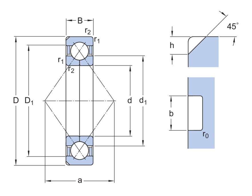 Шарикоподшипник с четырёхточечным контактом с фиксирующими пазами