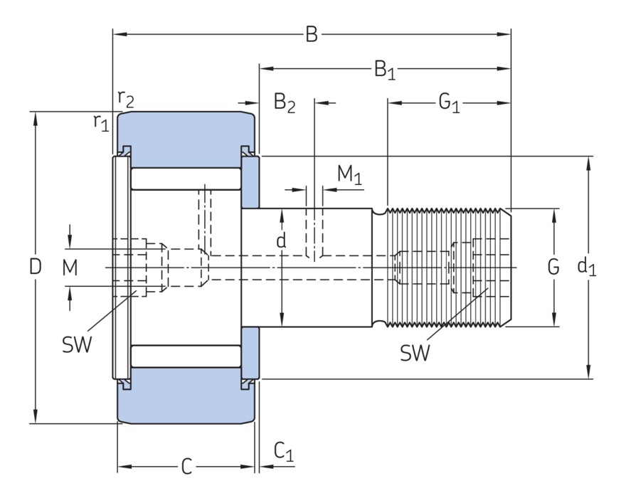 Опорный ролик с цапфой на основе роликоподшипника с встроенным уплотнением и элементами для повторного смазывания