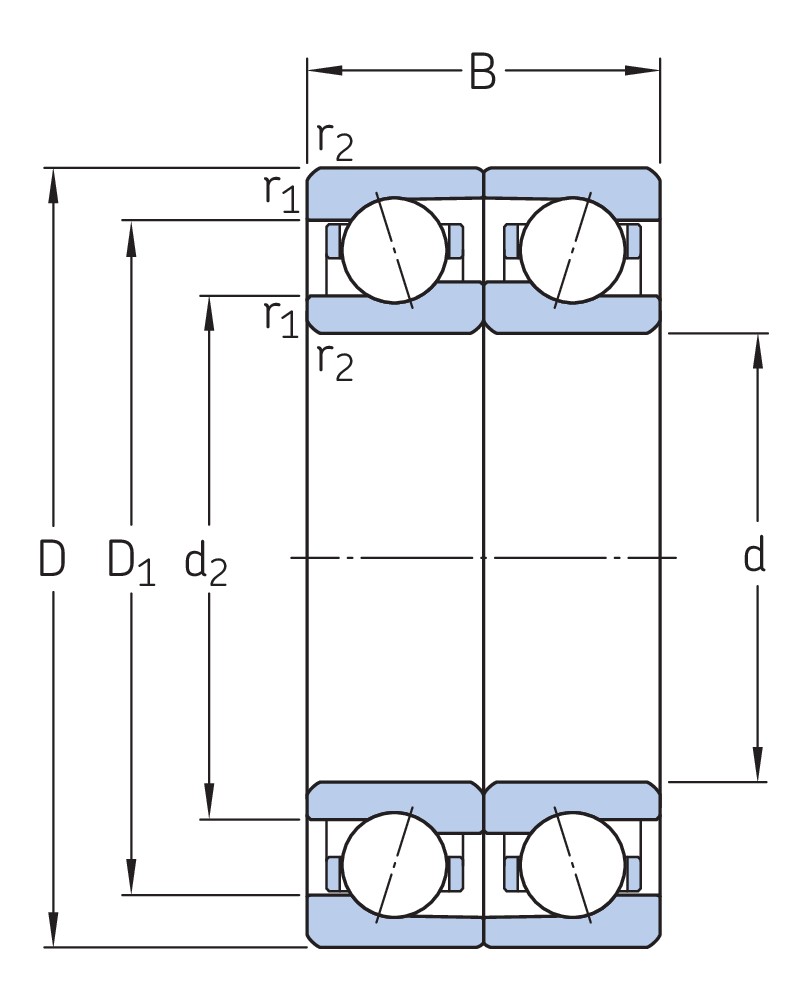Согласованный комплект двух прецизионных высокоскоростных однорядных радиально-упорных шарикоподшипников типа E