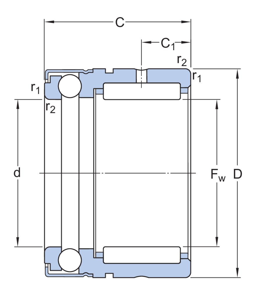 Комбинированный игольчатый роликоподшипник/упорный шарикоподшипник (бессепараторная упорная часть) с крышкой