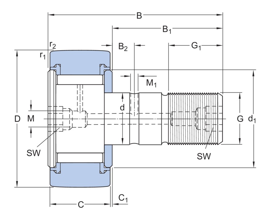Опорный ролик с цапфой на основе роликоподшипника с встроенным уплотнением и элементами для повторного смазывания