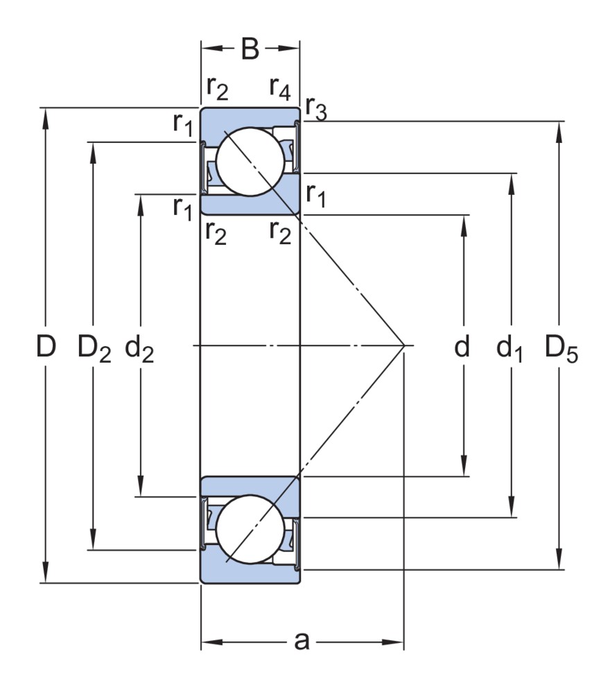 Однорядный радиально-упорный шарикоподшипник с углом контакта 40° и бесконтактными уплотнениями с обеих сторон