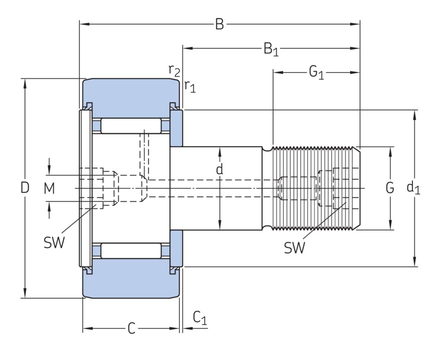 Опорный ролик с цапфой на основе роликоподшипника с встроенным уплотнением и элементами для повторного смазывания