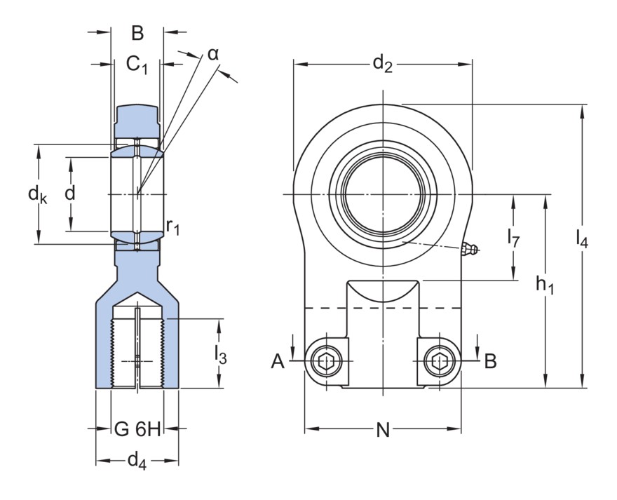 Наконечник штока, требует техобслуживания, с внутренней резьбой и зажимными винтами
