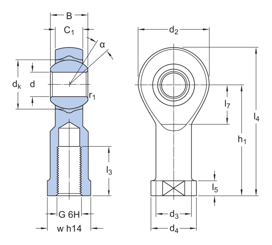 Наконечник штока, не требует техобслуживания, с внутренней резьбой