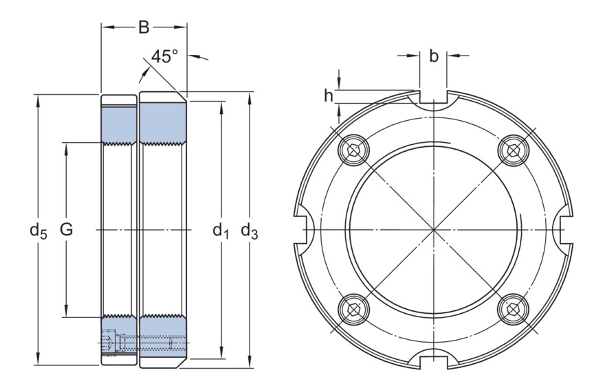 Прецизионные стопорные гайки KMD с метрической резьбой, фиксируется на валу с помощью осевых стопорных винтов