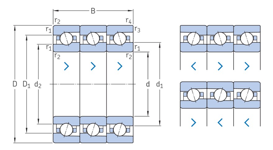 Согласованный комплект трёх прецизионных радиально-упорных подшипников