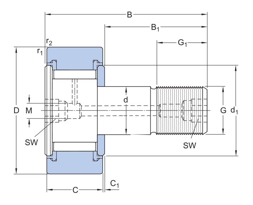 Опорный ролик с цапфой на основе роликоподшипника с встроенным уплотнением и элементами для повторного смазывания