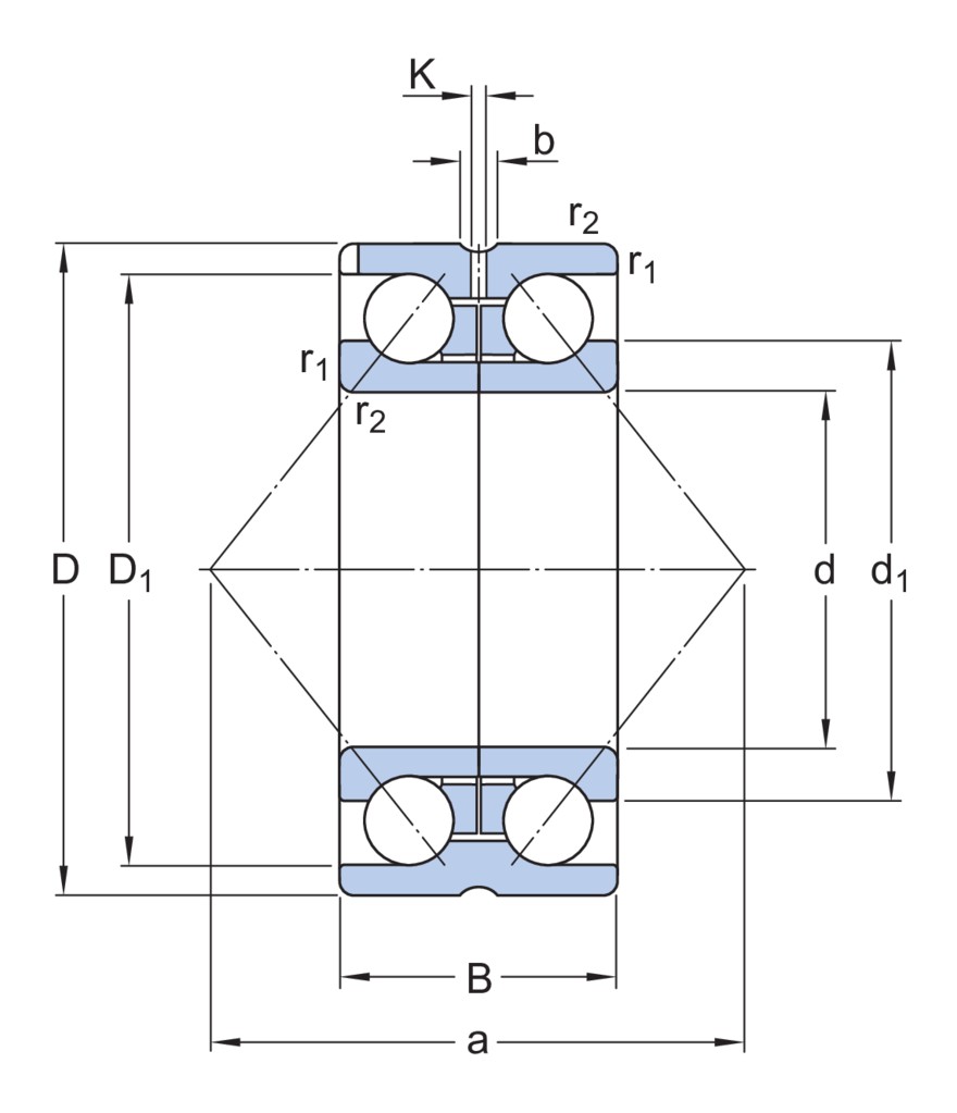 Двухрядный радиально-упорный шарикоподшипник с разъёмным внутренним кольцом и элементами для повторного смазывания