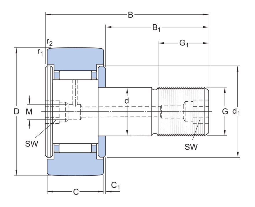 Опорный ролик с цапфой на основе роликоподшипника с элементами для повторного смазывания