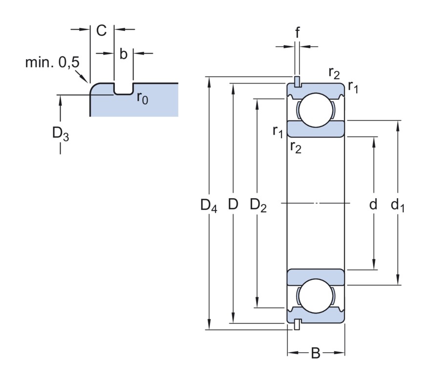 Радиальный шарикоподшипник со стопорным кольцом