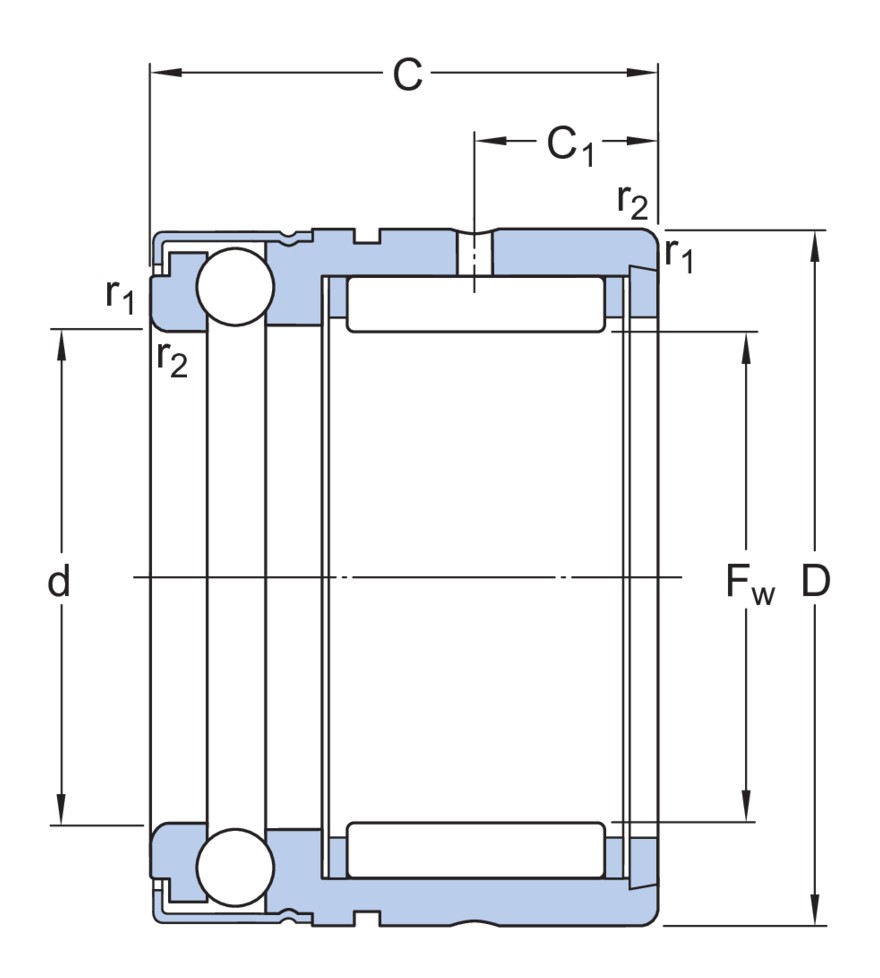 Комбинированный игольчатый роликоподшипник/упорный шарикоподшипник (бессепараторная упорная часть) с крышкой