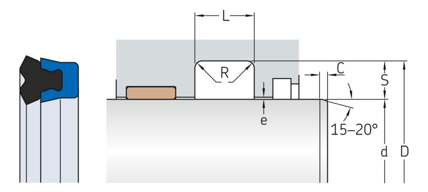 Гидравлическое уплотнение штока, с основным и дополнительным уплотнительными кольцами