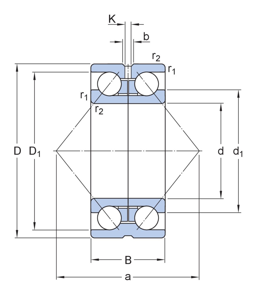 Двухрядный радиально-упорный шарикоподшипник с разъёмным внутренним кольцом и элементами для повторного смазывания