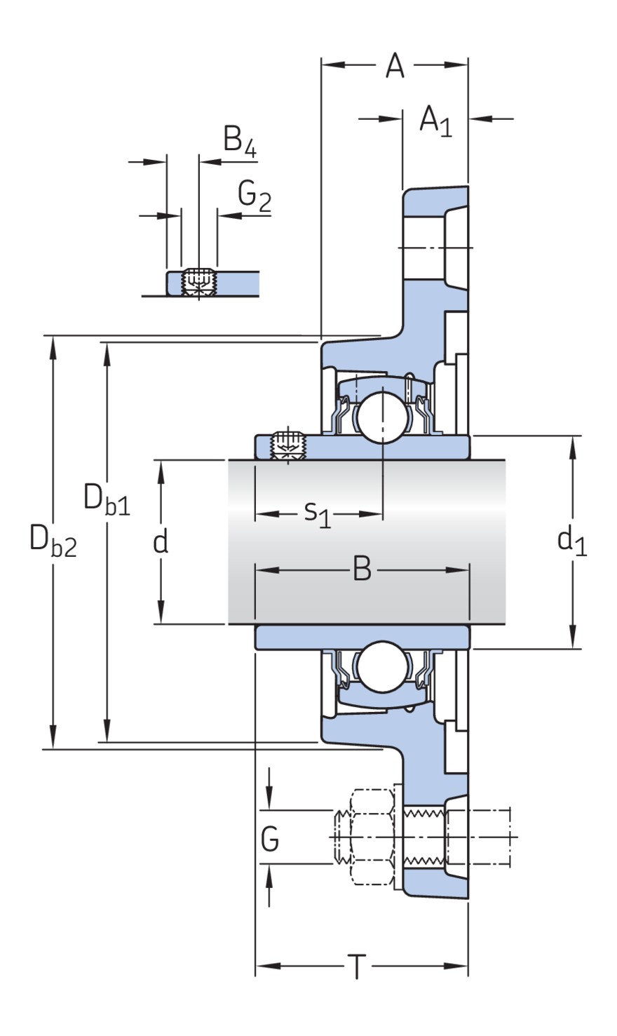 Шарикоподшипниковый узел с овальным фланцем, с широким внутренним кольцом и фиксацией с помощью установочных винтов, чугун, стандарты ISO