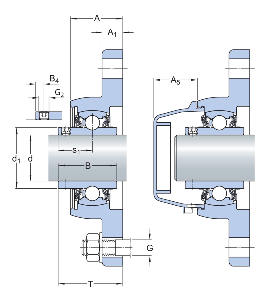 Шарикоподшипниковый узел с овальным фланцем, фиксация с помощью установочных винтов, нержавеющая сталь