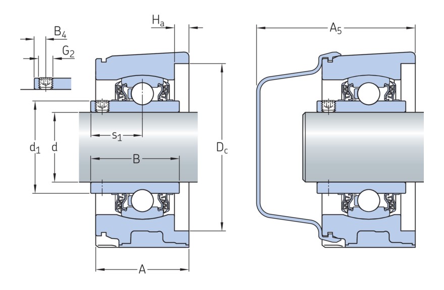 Стационарный шарикоподшипниковый узел с широким внутренним кольцом и фиксацией с помощью установочных винтов, композит