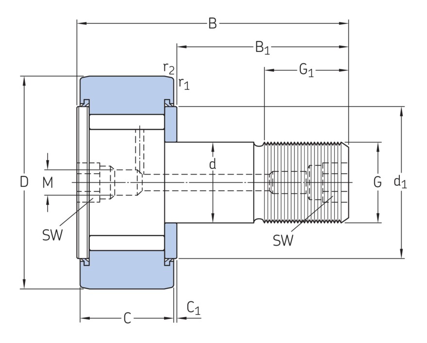 Опорный ролик с цапфой на основе роликоподшипника с встроенным уплотнением и элементами для повторного смазывания