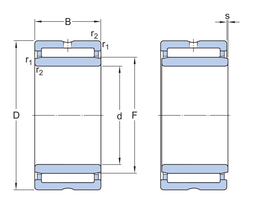 Однорядный игольчатый роликоподшипник с механически обработанными кольцами, с бортами