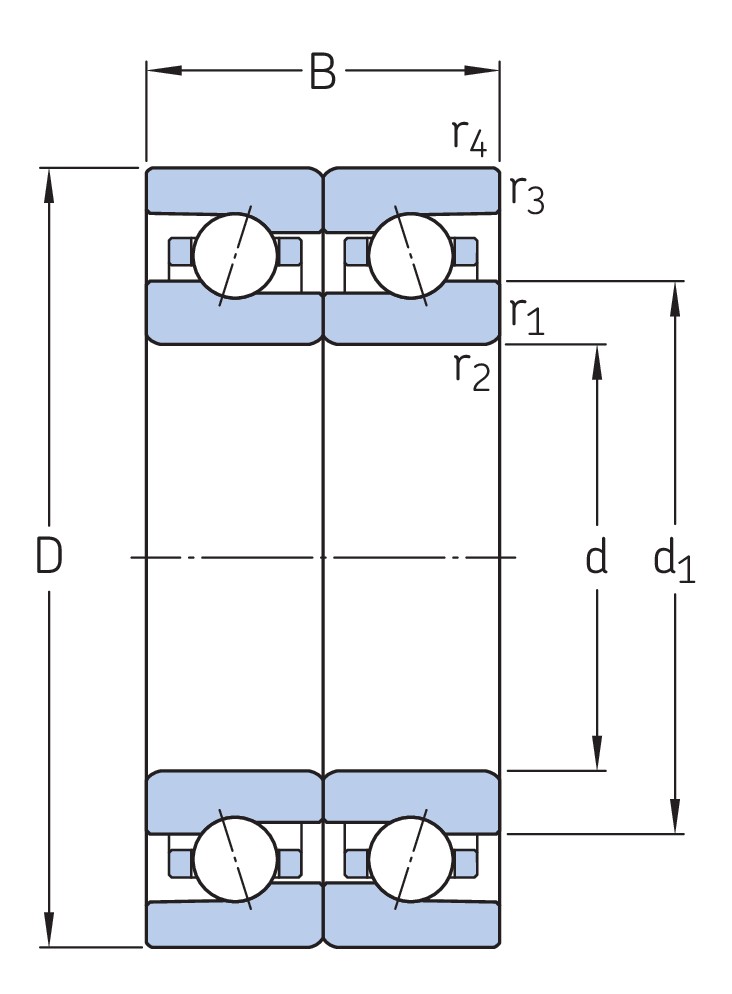 Согласованный комплект двух прецизионных высокоскоростных однорядных радиально-упорных шарикоподшипников типа E