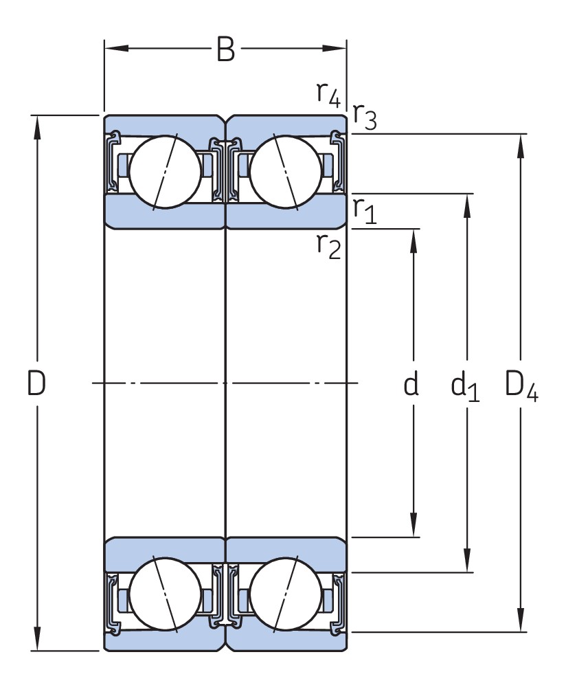 Согласованный комплект двух прецизионных высокоскоростных однорядных радиально-упорных шарикоподшипников типа E с уплотнениями