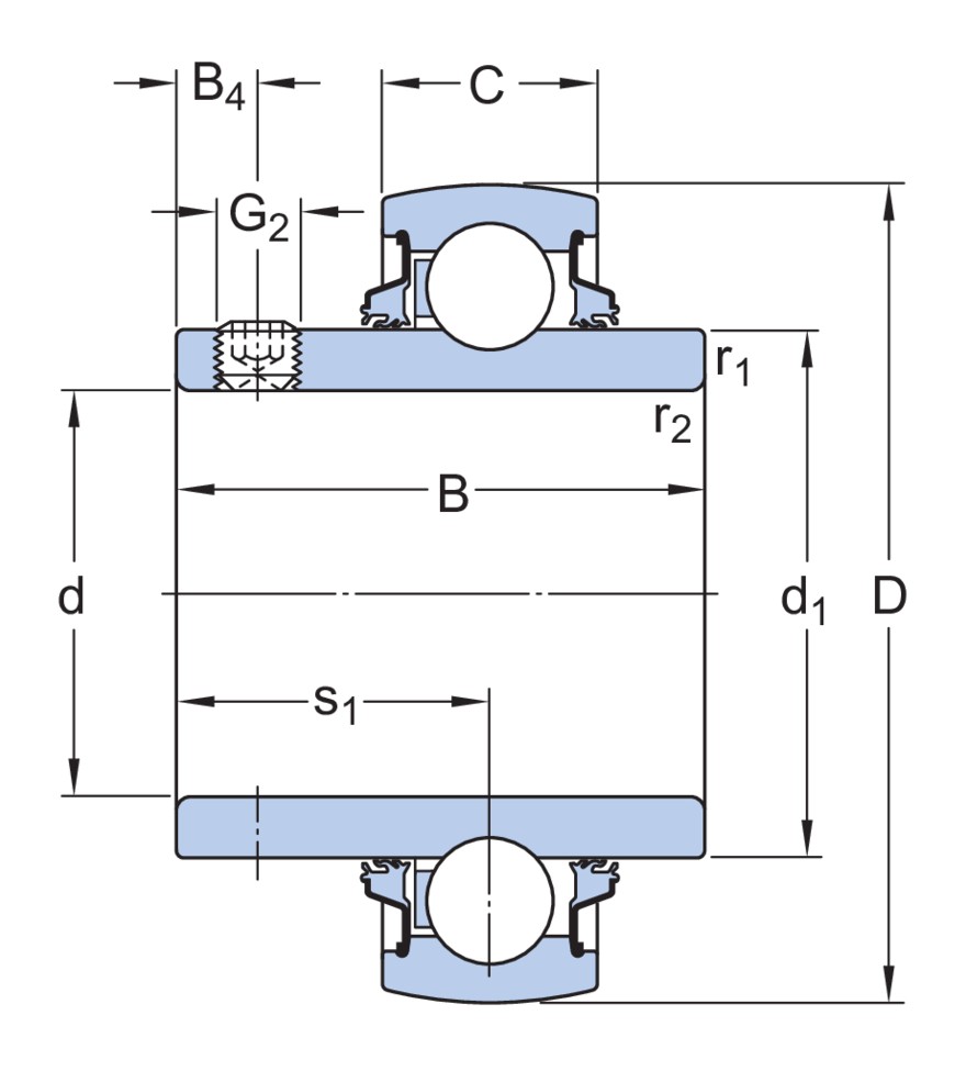 Корпусный подшипник с установочными винтами с фиксирующим и широким внутренним кольцом
