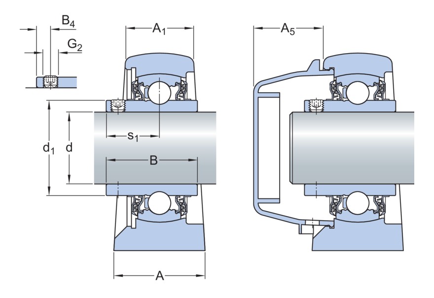 Стационарный шарикоподшипниковый узел с коротким основанием с широким внутренним кольцом и фиксацией с помощью установочных винтов, нержавеющая сталь