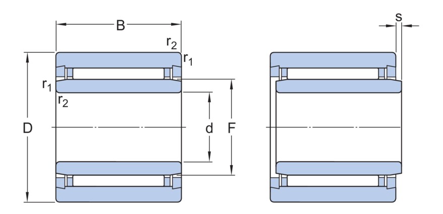Однорядный игольчатый роликоподшипник с механически обработанными кольцами, с бортами