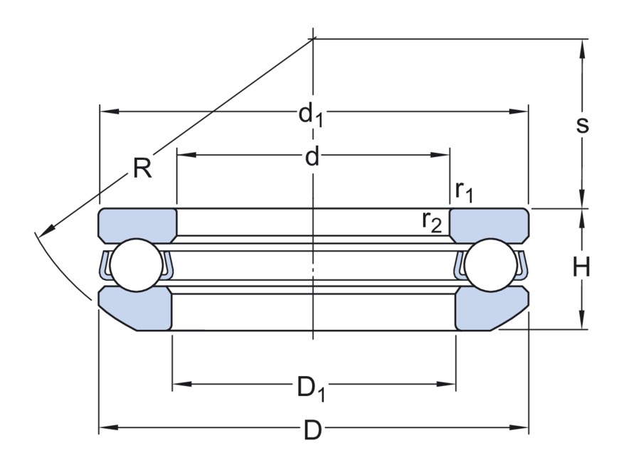 Одинарный упорный шарикоподшипник со сферическим свободным кольцом