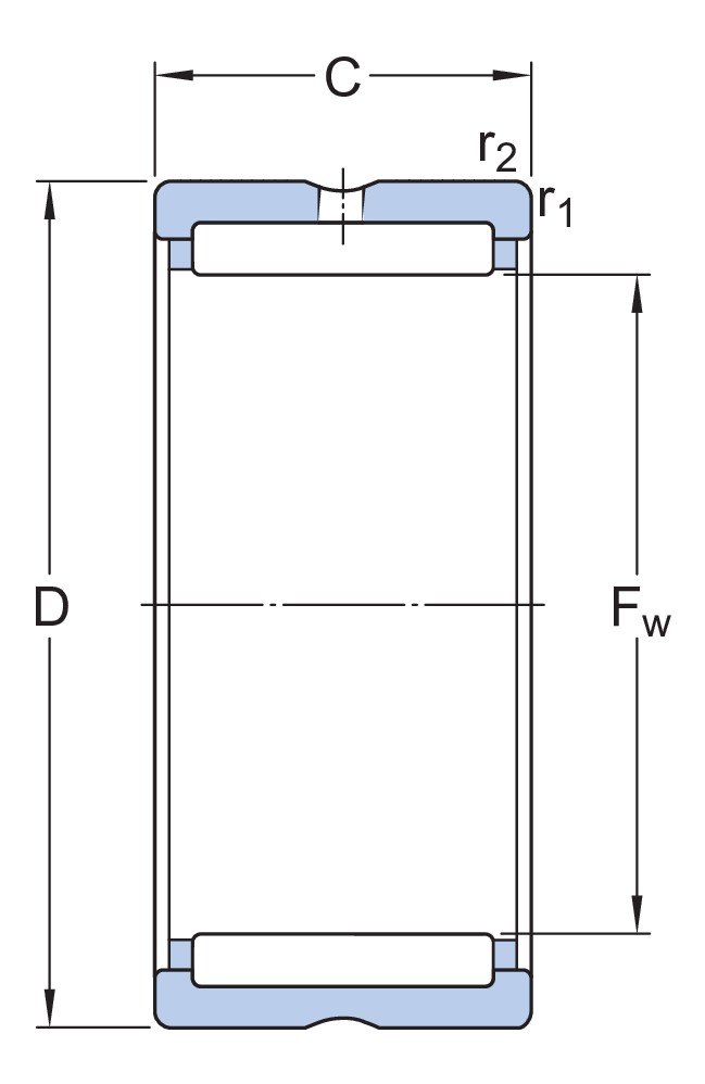 Однорядный игольчатый роликоподшипник с механически обработанными кольцами, с бортами, без внутреннего кольца