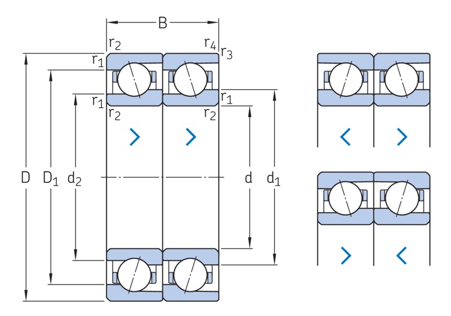 Согласованный комплект двух прецизионных высокоскоростных однорядных радиально-упорных шарикоподшипников типа E