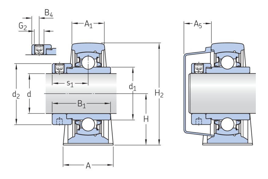 Стационарный шарикоподшипниковый узел с широким внутренним кольцом и с эксцентриковым стопорным кольцом, чугун, стандарты ISO