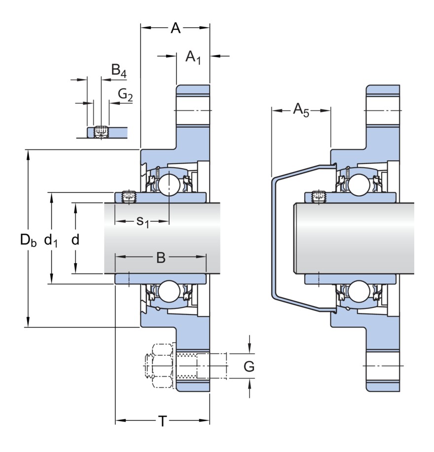 Шарикоподшипниковый узел с овальным фланцем, с широким внутренним кольцом и фиксацией с помощью установочных винтов, композит