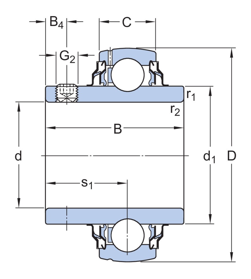 Корпусный подшипник с установочными винтами с фиксирующим и широким внутренним кольцом