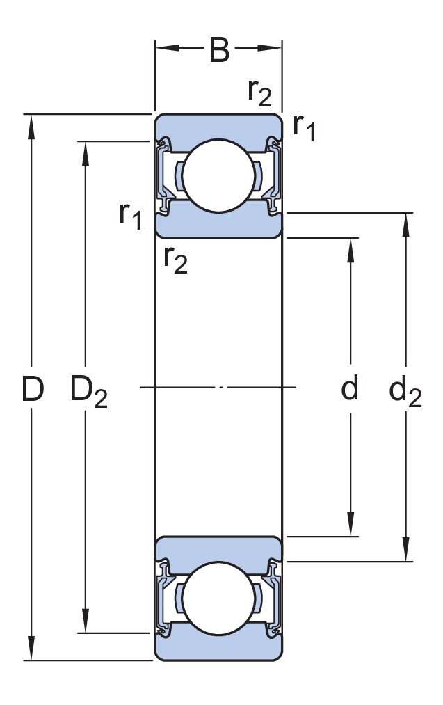 Гибридный радиальный шарикоподшипник с уплотнениями малого трения с обеих сторон