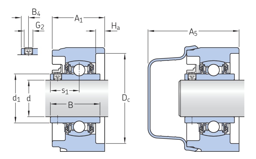 Стационарный шарикоподшипниковый узел с широким внутренним кольцом и фиксацией с помощью установочных винтов, нержавеющая сталь