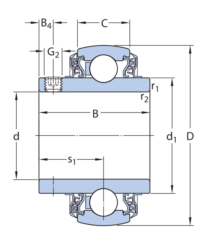 Корпусный подшипник с установочными винтами с фиксирующим и широким внутренним кольцом