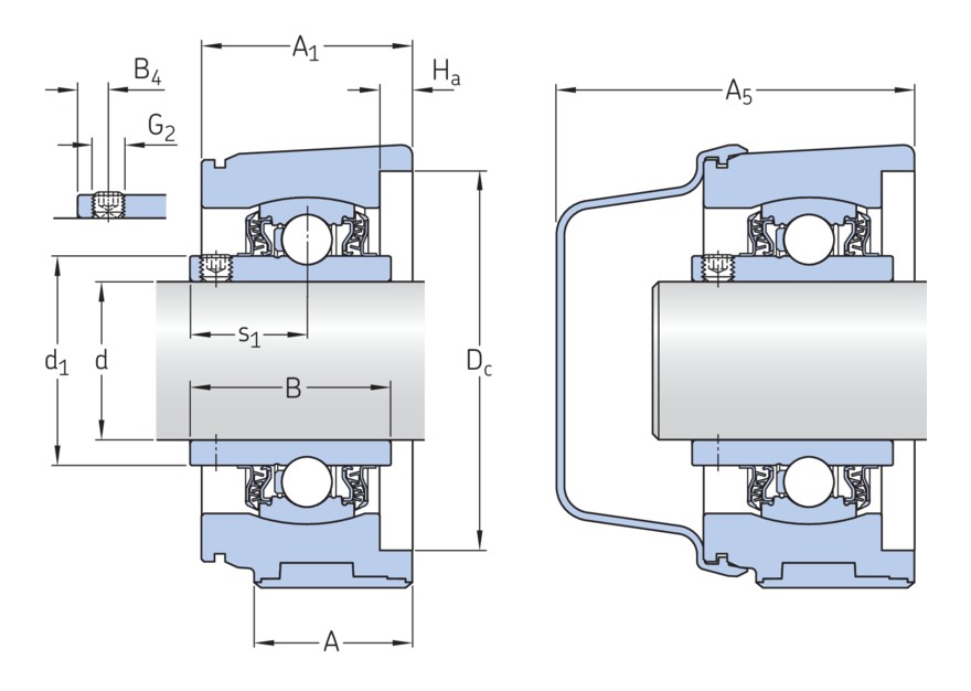 Стационарный шарикоподшипниковый узел с коротким основанием с широким внутренним кольцом и фиксацией с помощью установочных винтов, композит
