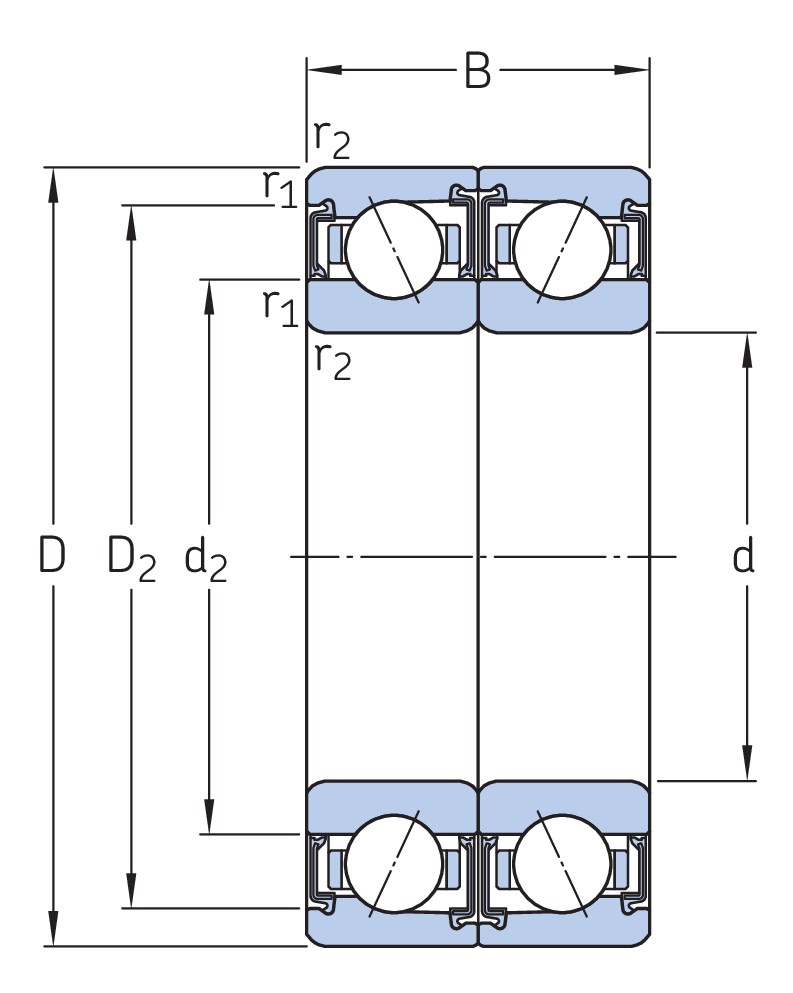 Согласованный комплект двух прецизионных однорядных радиально-упорных шарикоподшипников типа D повышенной грузоподъёмности с уплотнениями