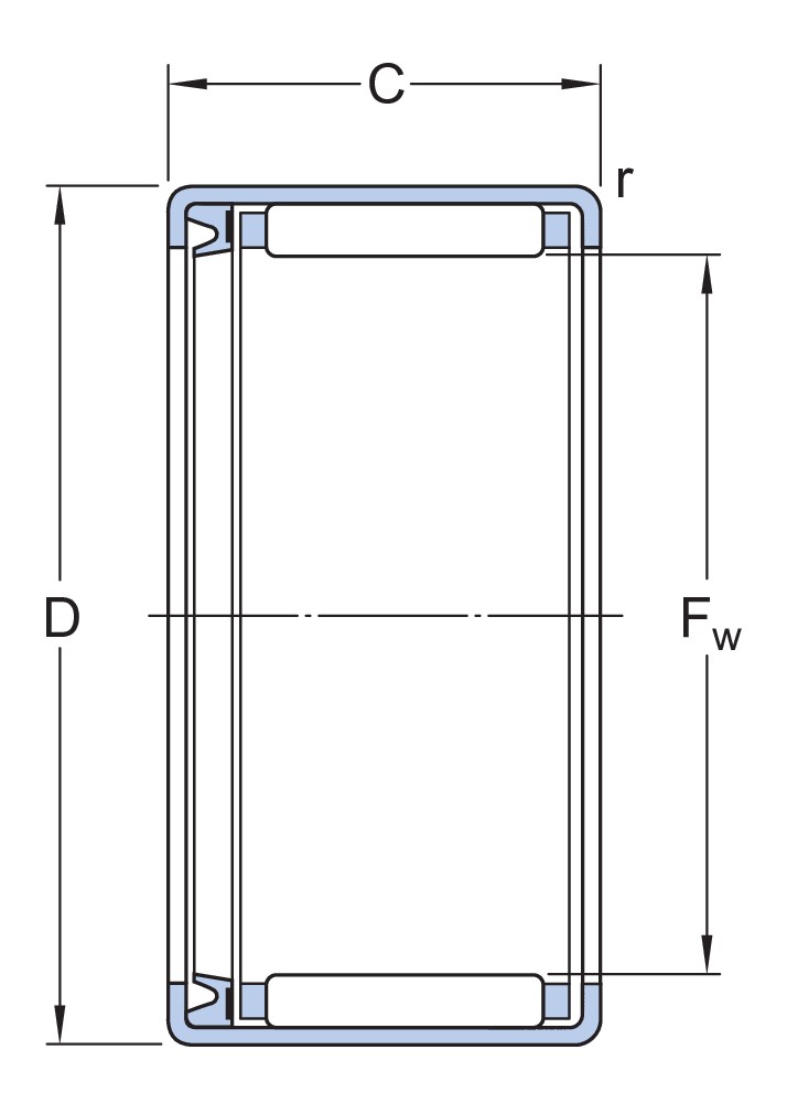 Игольчатый роликоподшипник со штампованным наружным кольцом, открытыми торцами и встроенным уплотнением