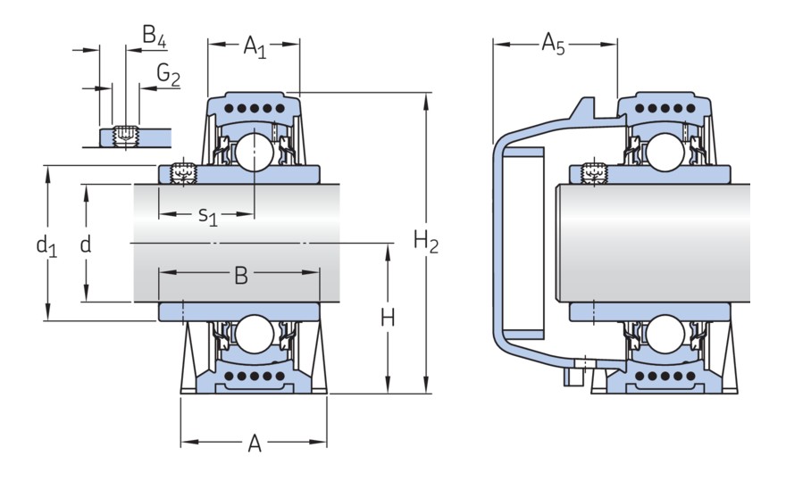 Стационарный шарикоподшипниковый узел с широким внутренним кольцом и фиксацией с помощью установочных винтов, композит