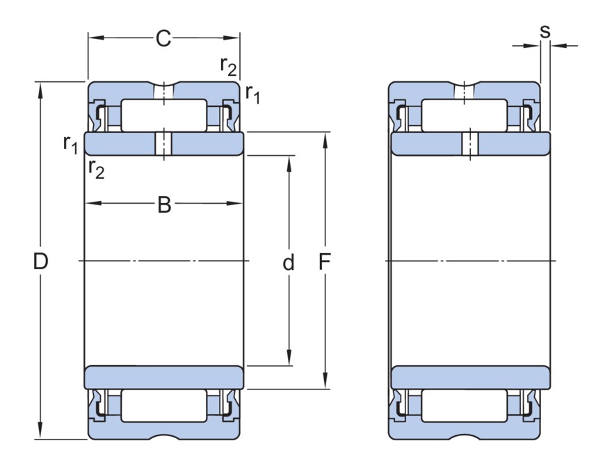 Однорядный игольчатый роликоподшипник с механически обработанными кольцами, с бортами и встроенным уплотнением